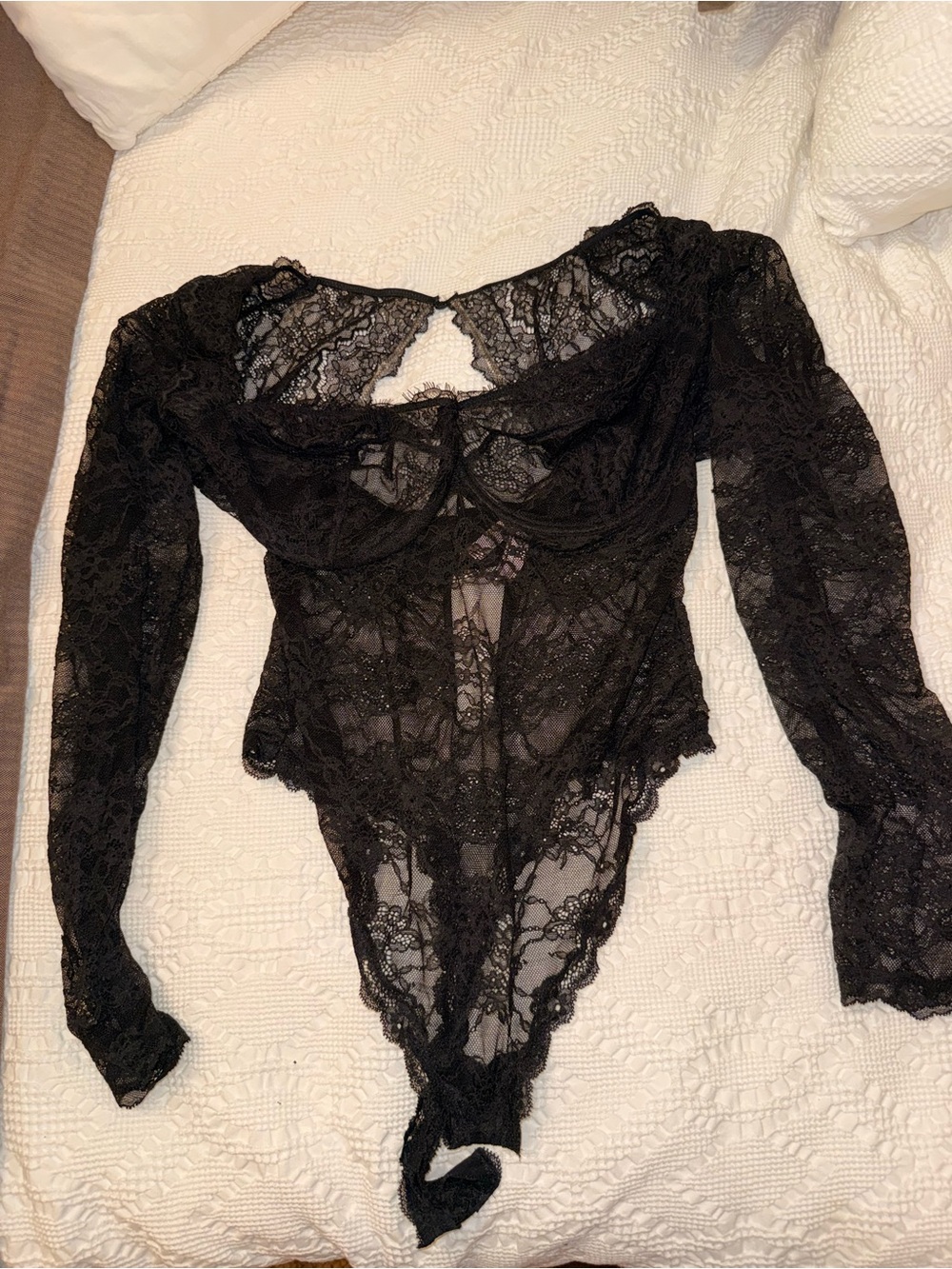 Victoria's Secret Black Lace Long-Sleeve Bodysuit